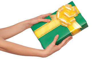 Image showing green box with yellow ribbon