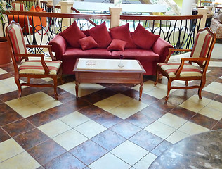 Image showing Sofa with chairs in lobby