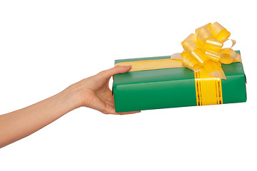 Image showing green box with yellow ribbon