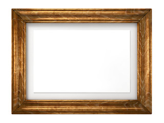 Image showing Vintage Wooden Image Frame Isolated on White.