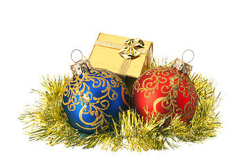 Image showing Christmas baubles and gift box