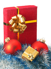 Image showing Christmas baubles and gift box