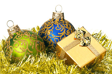 Image showing Christmas baubles and gift box