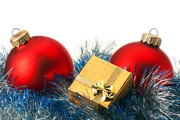 Image showing Christmas baubles and gift box