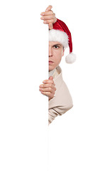 Image showing Portrait of man in santa hat