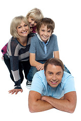 Image showing Fun loving family exhibiting great bonding