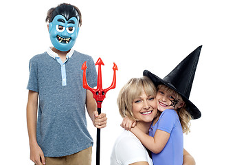 Image showing Young boy and cute girl participating in halloween celebration