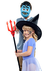 Image showing Young brother and sister in halloween costume