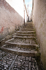 Image showing medieval street with stone stairway closeup