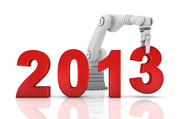 Image showing Industrial robotic arm building 2013 year