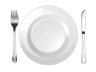 Image showing Dinner Place Setting. Plate with Fork and Knife.