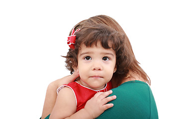 Image showing Portrait of a mother hugging her daughter, isolated over white 