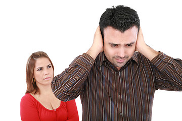 Image showing Couple having an argument. Focus on man