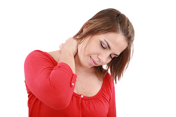 Image showing Sick young woman. neck pain 