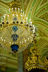 Image showing A beautiful crystal chandelier in the imperial palace. St. Petersburg. Russia