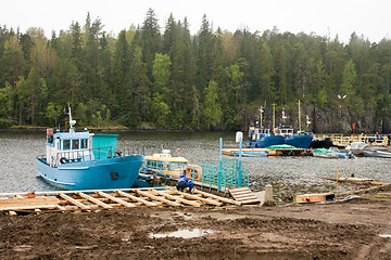 Image showing Construction of the pier of the island of Valaam St. Petersburg. Russia