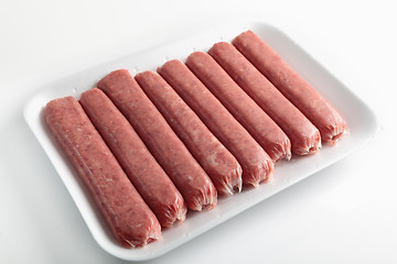 Image showing beef sausages on a tray