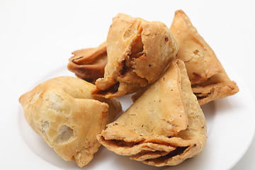 Image showing Pile of vegetable samosas