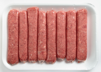 Image showing beef sausages on a polystyrene tray