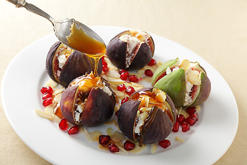 Image showing Figs with cheese and honey