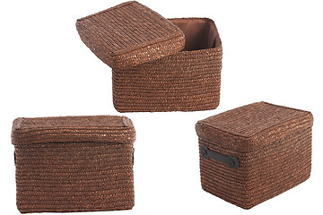 Image showing decorative brown wicker basket with lid