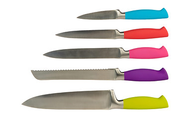 Image showing set of five knives for the kitchen