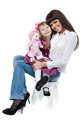 Image showing Mother and daughter sitting on a chair