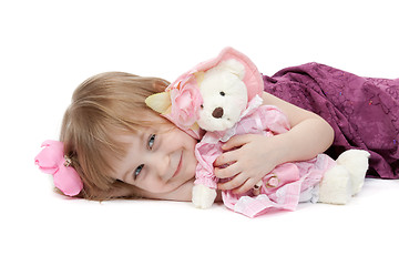 Image showing a little girl 4 years old with a plush toy bear