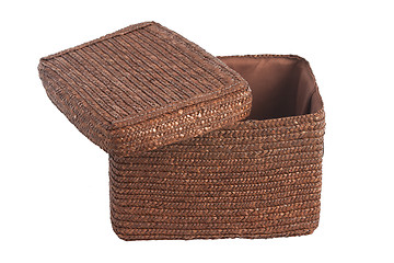 Image showing decorative brown wicker basket with lid