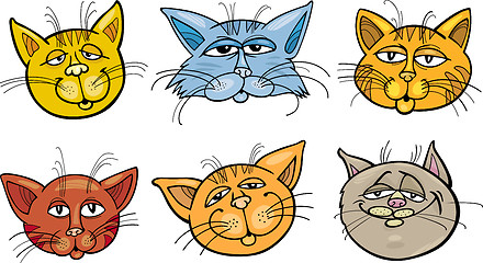 Image showing Cartoon funny cats heads set