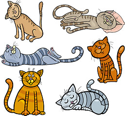 Image showing happy and sleepy cats cartoon set