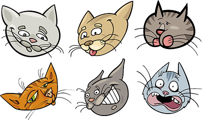 Image showing Cartoon funny cats heads set