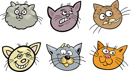 Image showing Cartoon funny cats heads set