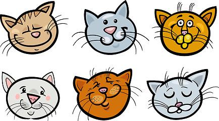 Image showing Cartoon funny cats heads set