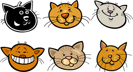 Image showing Cartoon funny cats heads set