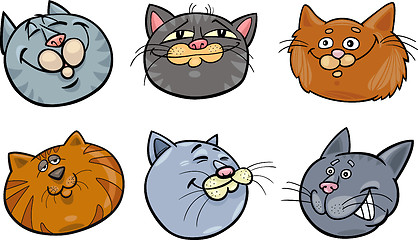 Image showing Cartoon funny cats heads set