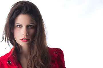 Image showing Pretty young woman with red jacket 