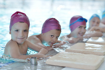 Image showing happy children group  at swimming pool