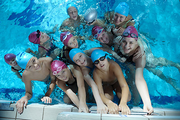 Image showing happy children group  at swimming pool