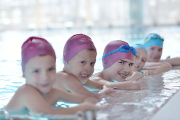 Image showing happy children group  at swimming pool