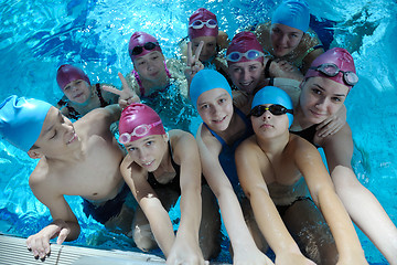 Image showing happy children group  at swimming pool