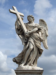 Image showing Angel figure with a stone cross