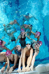 Image showing happy children group  at swimming pool