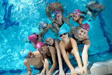 Image showing happy children group  at swimming pool