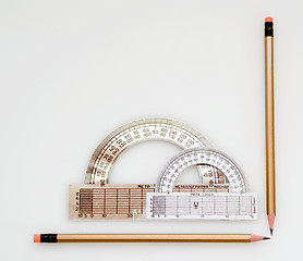 Image showing Pencils and protractor 