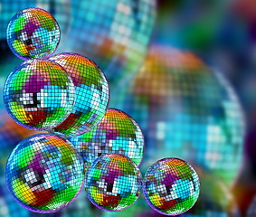 Image showing Colorful funky background with mirror disco balls