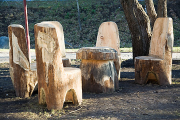 Image showing Wooden table-mushroom and chairs