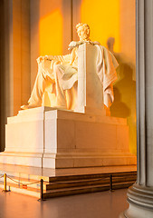 Image showing Sun at dawn illuminates Lincoln statue