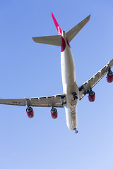 Image showing Airbus A340 Virgin Atlantic lands at Heathrow