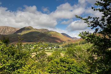 Image showing View over Buttermere village to distant hills